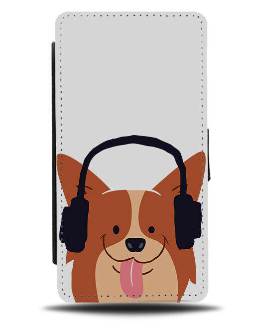 DJ Corgi Flip Wallet Phone Case Funny Corgis Dog Cartoon Doggy Headphones E473