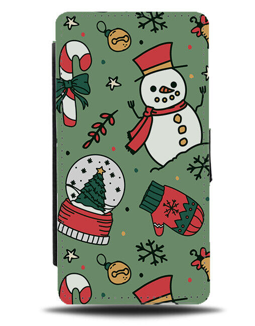 Christmas Drawings Flip Wallet Case Drawing Snowglobe Snowman Snowglobes N688