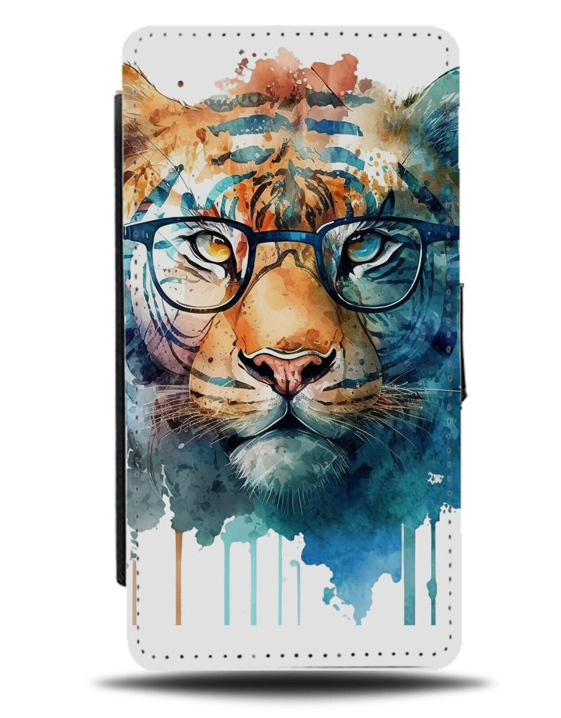 Smart Tigers Head Flip Wallet Case Tiger Face Clever Glasses Art Nerd Geek AC43