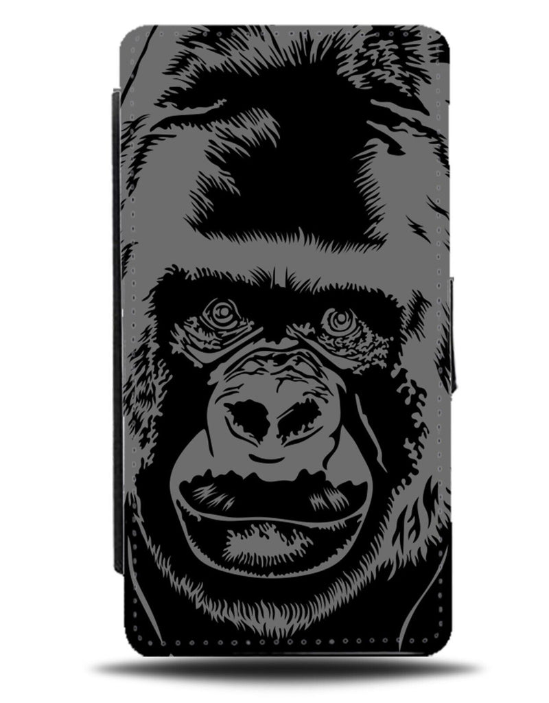 Dark Grey Gorilla Face Flip Wallet Case Gorillas Ape Silver Back Artwork AA97
