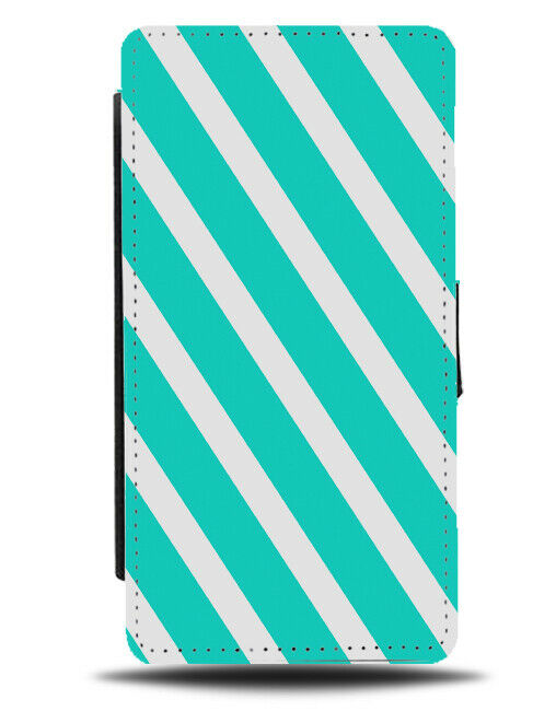 Turquoise Green and White Flip Cover Wallet Phone Case Horizontal Stripes i816