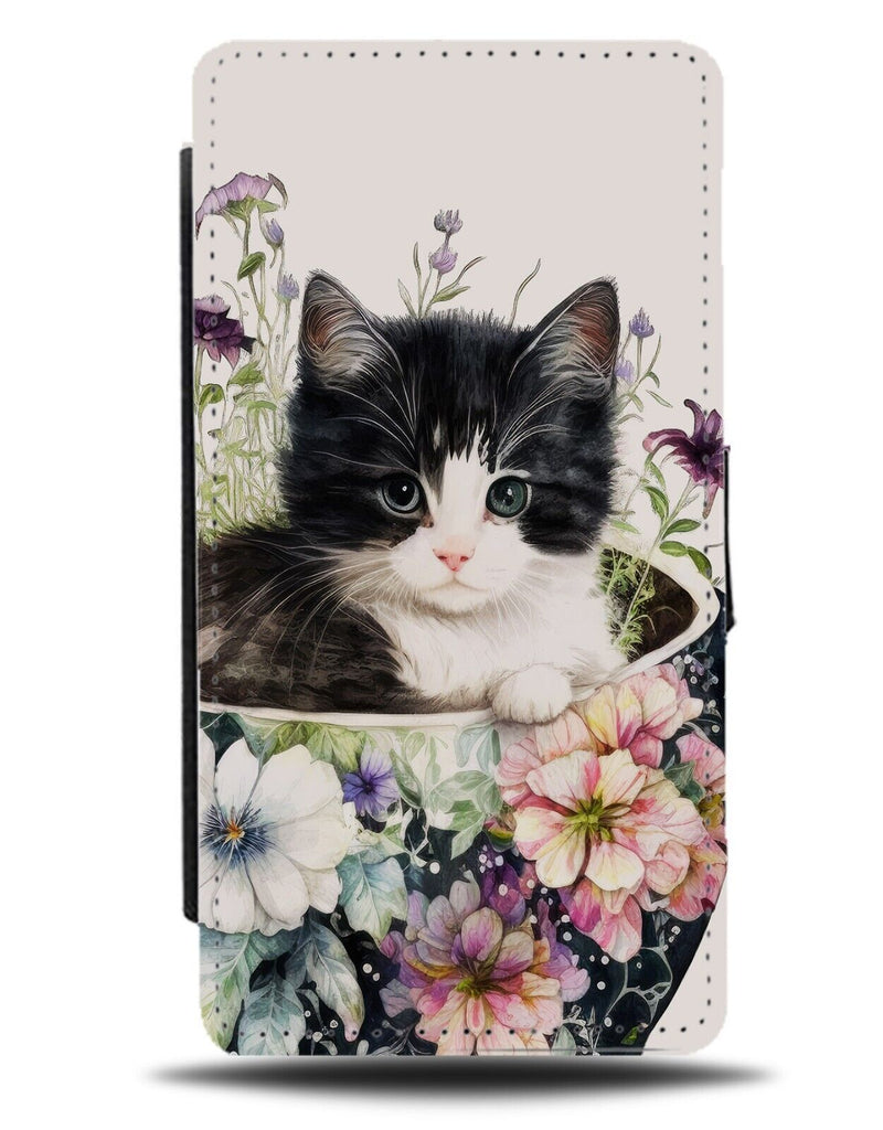 Kittens In Teacup Funny Flip Wallet Case Teacups Tea Cup Kitten Floral Cat BB71