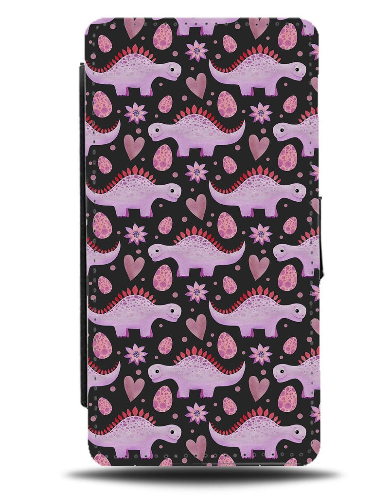 Pink Dinosaurs Shapes Flip Wallet Case Kids Stegosaurus Animal Animals BD46