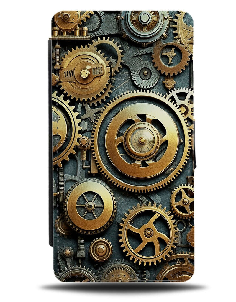 Golden Gears Flip Wallet Case Inside Gear Cog Cogs Steampunk Steam Punk Gol CQ72