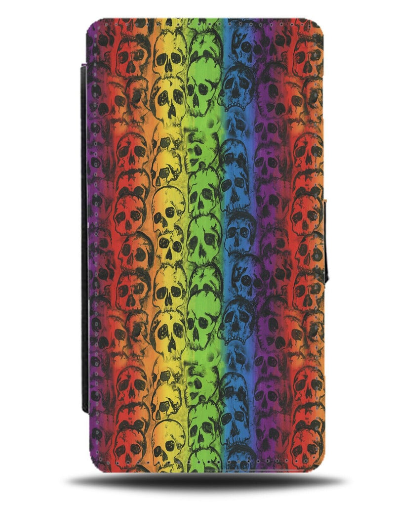 Rainbow Skulls Pattern Flip Wallet Case Skull Pattern Colours Halloween DF77