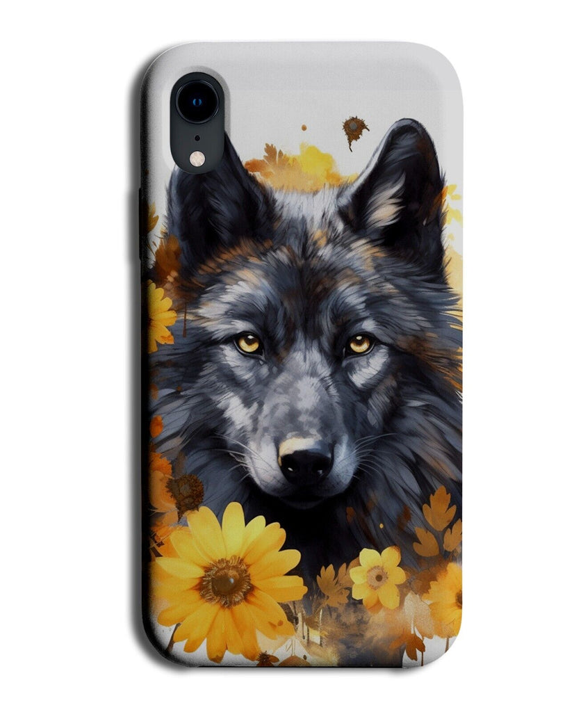 Black Wolf With Yellow Sunflowers Phone Case Cover Flowers Wolves Head CT06