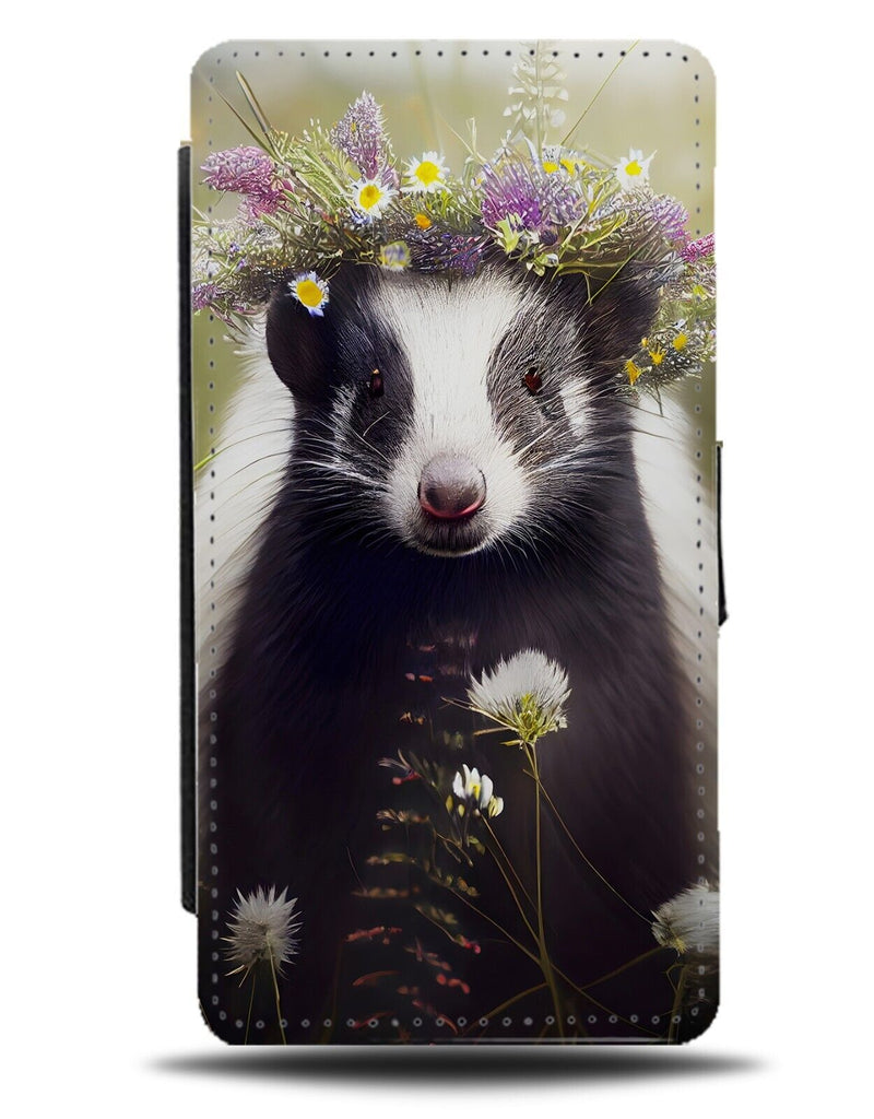 Skunk In Flower Crown Flip Wallet Case Floral Funny Novelty Skunks Skunk's CG06