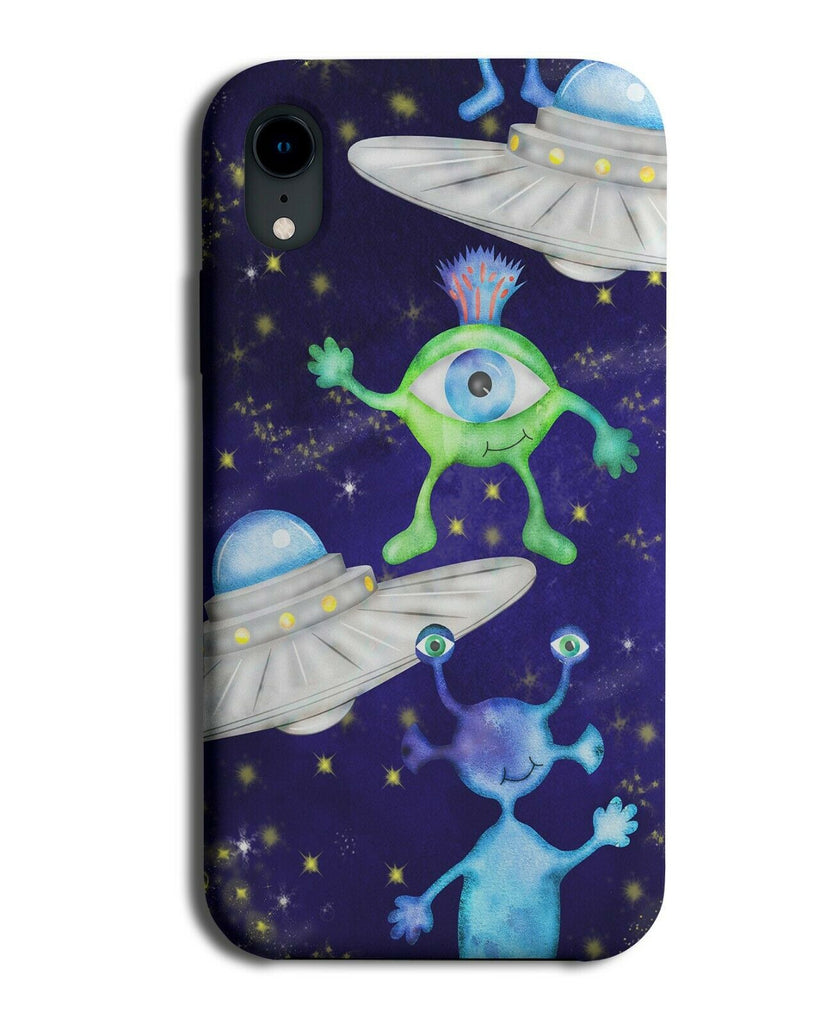 Funny Aliens In Outer Space Phone Case Cover Alien Spaceships UFO E759