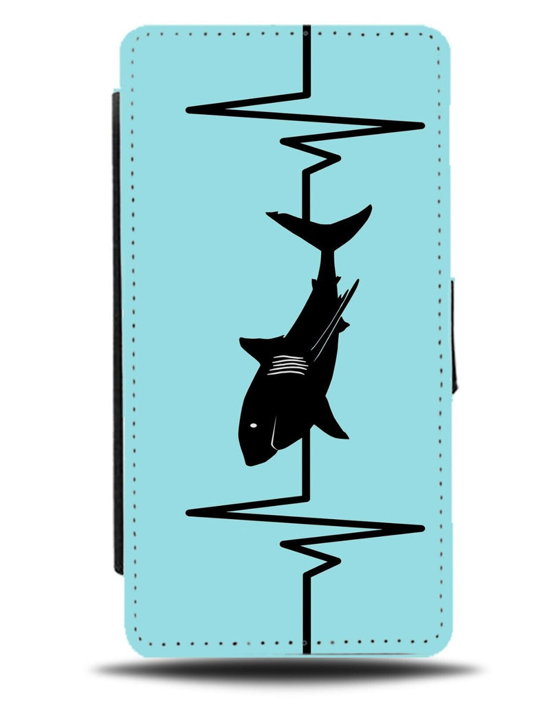 Great White Shark Heartbeat Flip Wallet Case Hearts Beat Sharks Line Blue AT22