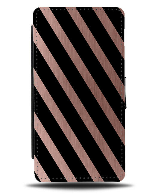 Black and Rose Gold Stripe Pattern Flip Cover Wallet Phone Case Stripes i899