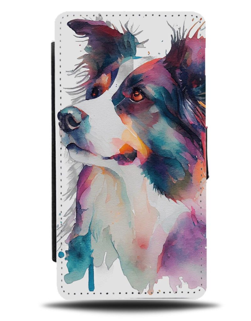 Colourful Watercolor Border Collie Flip Wallet Case Collies Dog Dogs Paint BD21
