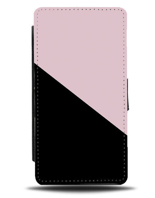 Baby Pink And Black Coloured Flip Cover Wallet Phone Case Half Pattern i350
