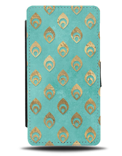 Turquoise and Gold Peacock Shapes Flip Wallet Case Peacocks Golden K989