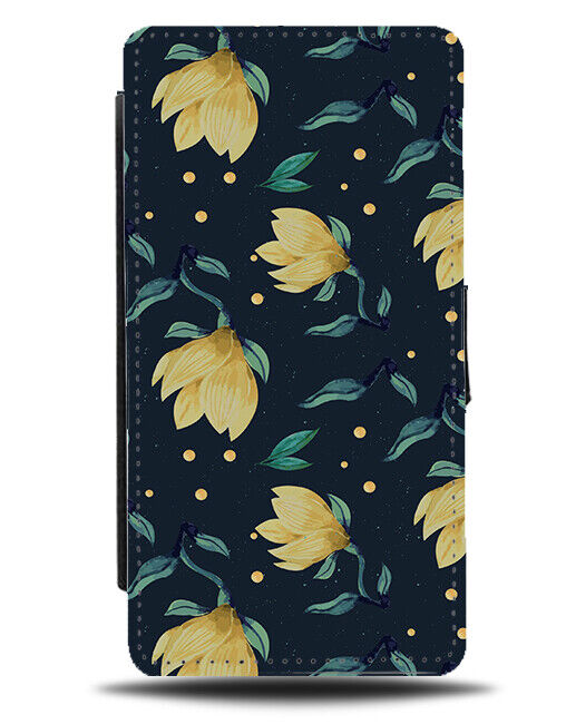 Yellow and Black Dark Gothic Tulips Flip Wallet Case Tulip Flowers Petals E593