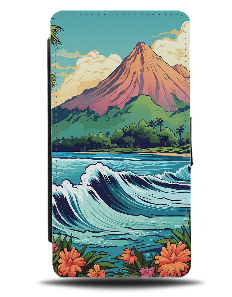 Cartoon Hawaii Beach Flip Wallet Case Hawaiian Waves Surfing Wave Sea Ocean CF61