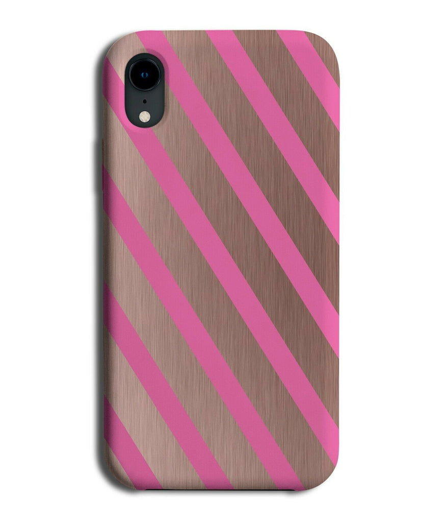 Rose Gold & Hot Pink Diagonal Stripes Phone Case Cover Striped Print Dark i842