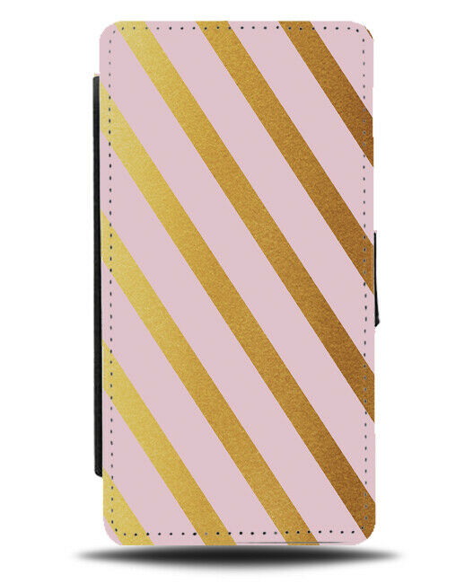 Baby Pink & Golden Striped Flip Cover Wallet Phone Case Stripes Gold Lines i802