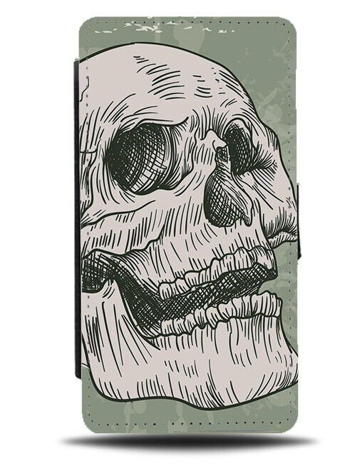 Skeleton Head Flip Wallet Case Halloween Grunge Goth Gothic Emo Drawing N506