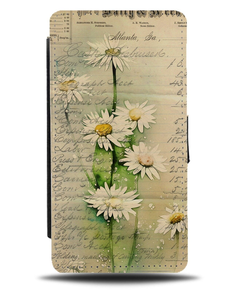 Old Vintage Daisy Flowers In Journal Book Flip Wallet Case Text Writing BC35