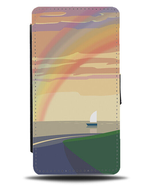 Boat In The Lake With Rainbow In The Sky Picture Flip Wallet Case Rainbows K207