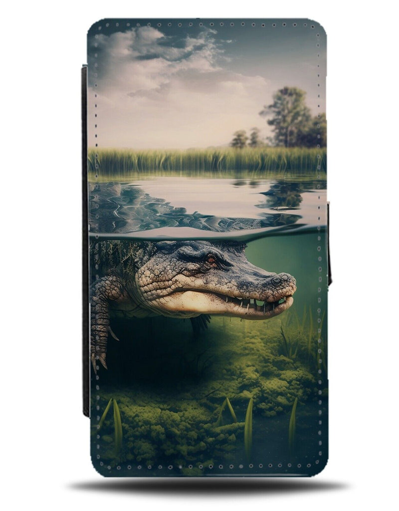 Alligator Swimming In A Lake Flip Wallet Case Alligators Gator River Photo CY70