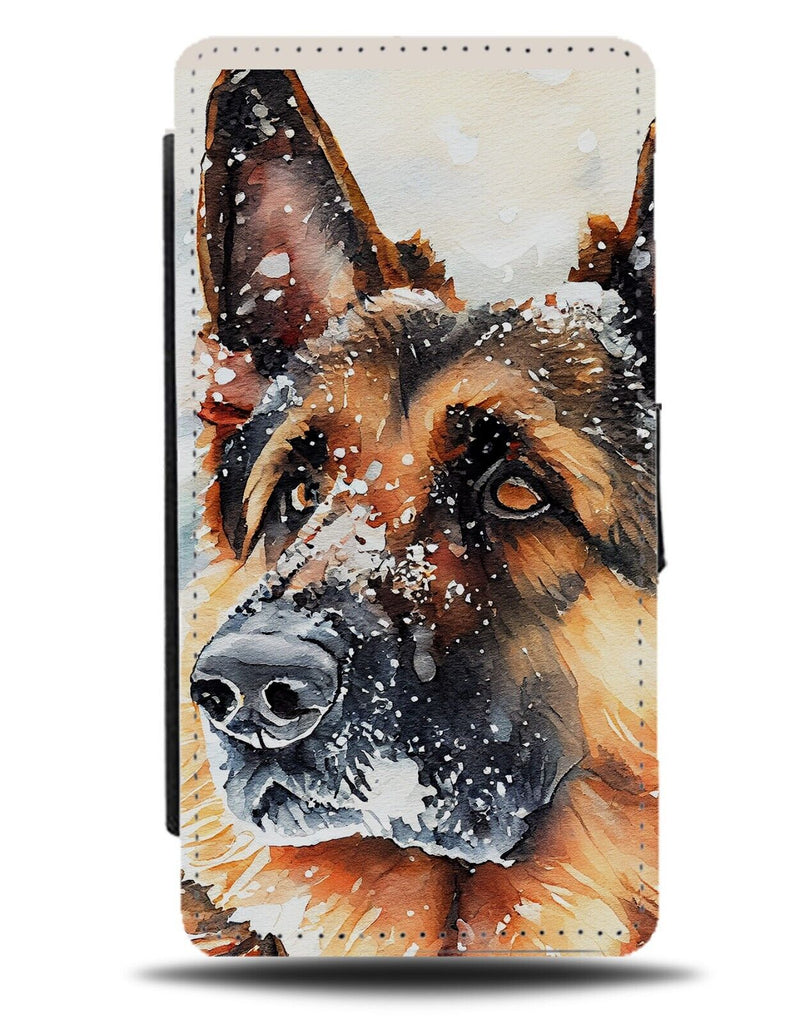 Alsatian In Snow Flip Wallet Case Snowing Snowy Dog Alsatians Alsation Fun BA95