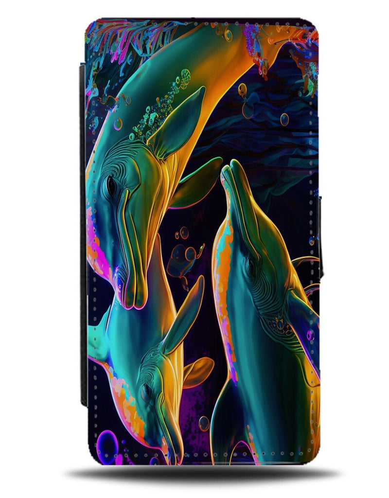 Colourful Dolphin Picture Flip Wallet Case Photo Scene Novelty Dolphins AA46