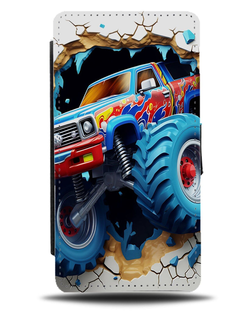Kids Monster Truck 3D Design Flip Wallet Case Trucks Big Blue Toy Car Cars DE76