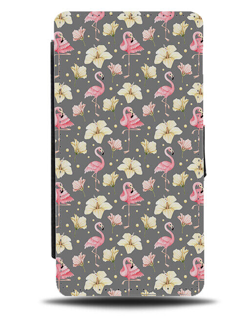Grunge Flamingos Flip Wallet Case Flamingo Bird Birds Pattern Light Grey AA21