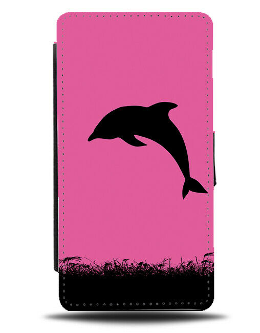 Dolphin Silhouette Flip Cover Wallet Phone Case Dolphins Hot Pink Coloured I021
