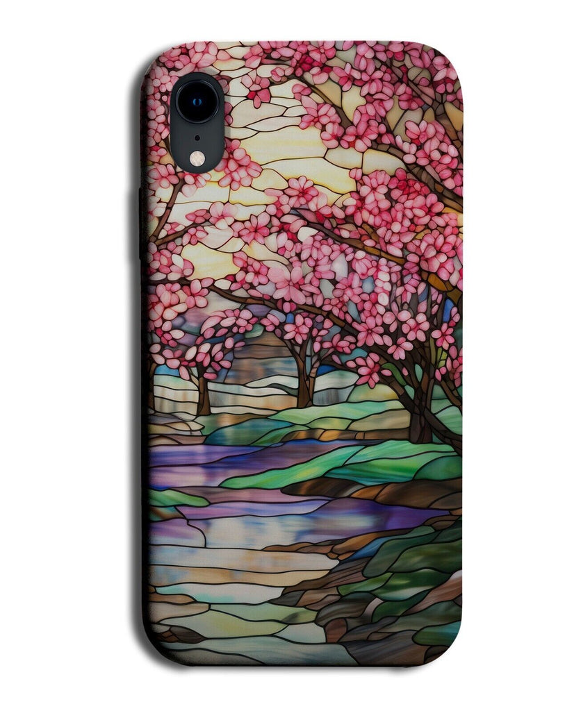 Pink Cherry Blossoms Over Lake Phone Case Cover Stained Glass Window Effect DB81