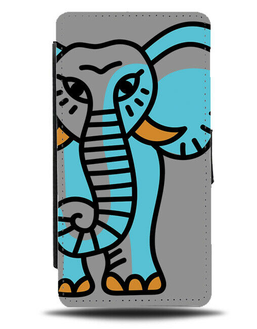 Indian Elephant Tribal Stencil Flip Wallet Case Drawing Cartoon Elephants J574