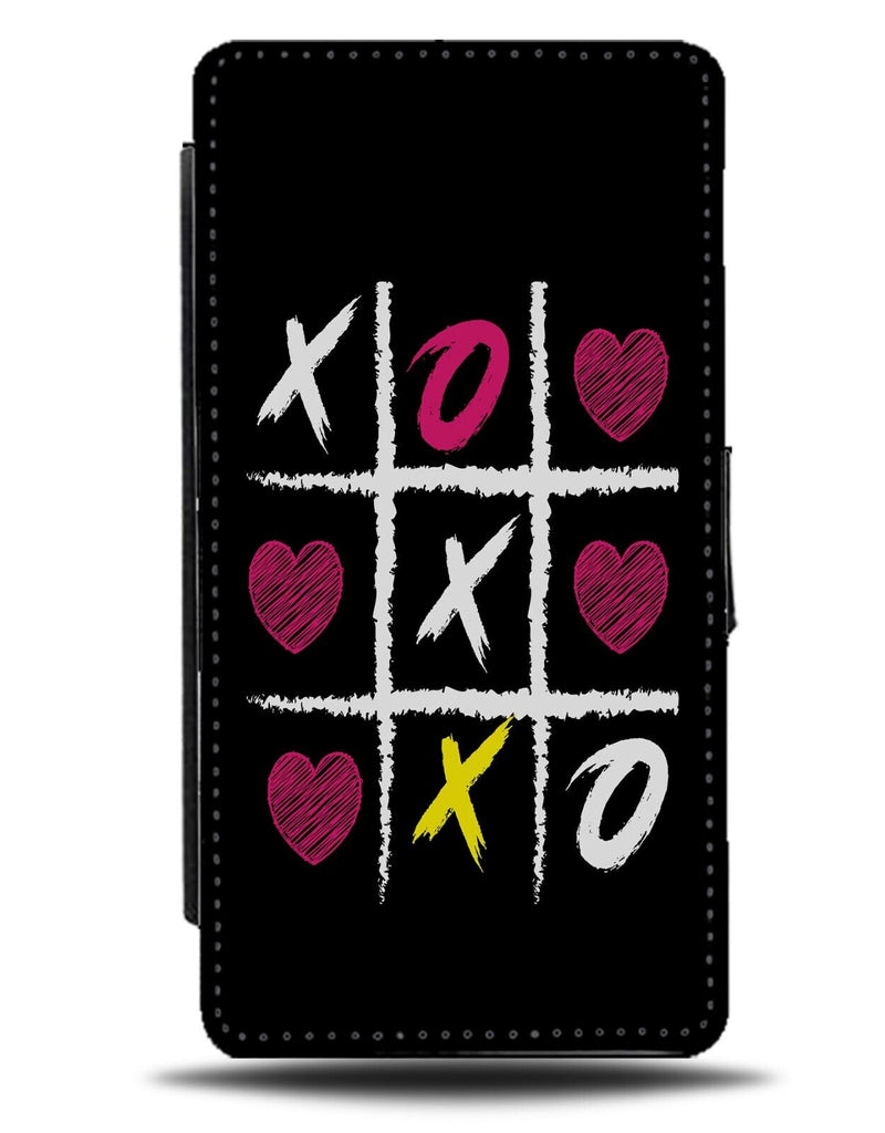 Tic Tac Toe XOXO Flip Wallet Case Chalk Game TIcTacToe Hearts Girls Black DG97