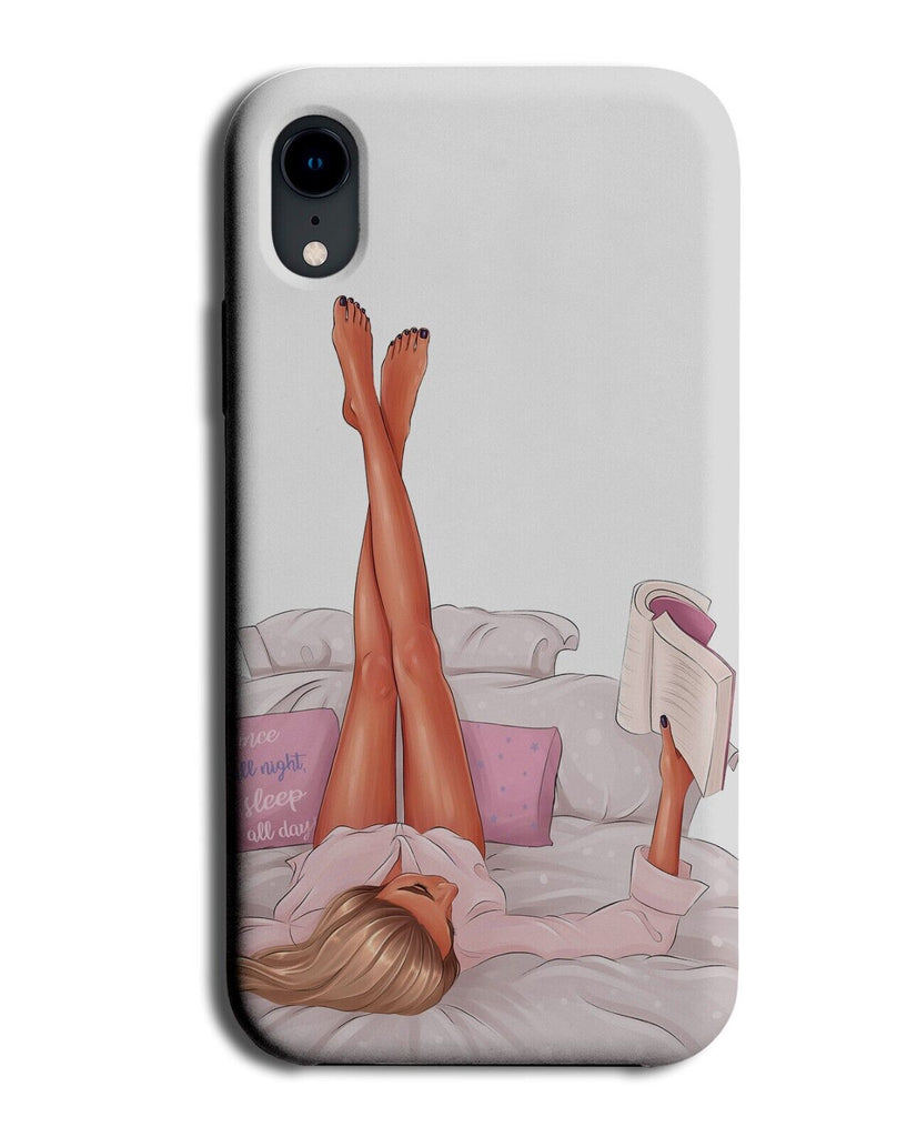 Blonde Girl Reading A Book In Bed Phone Case Cover Female Bookworm Books Q836A