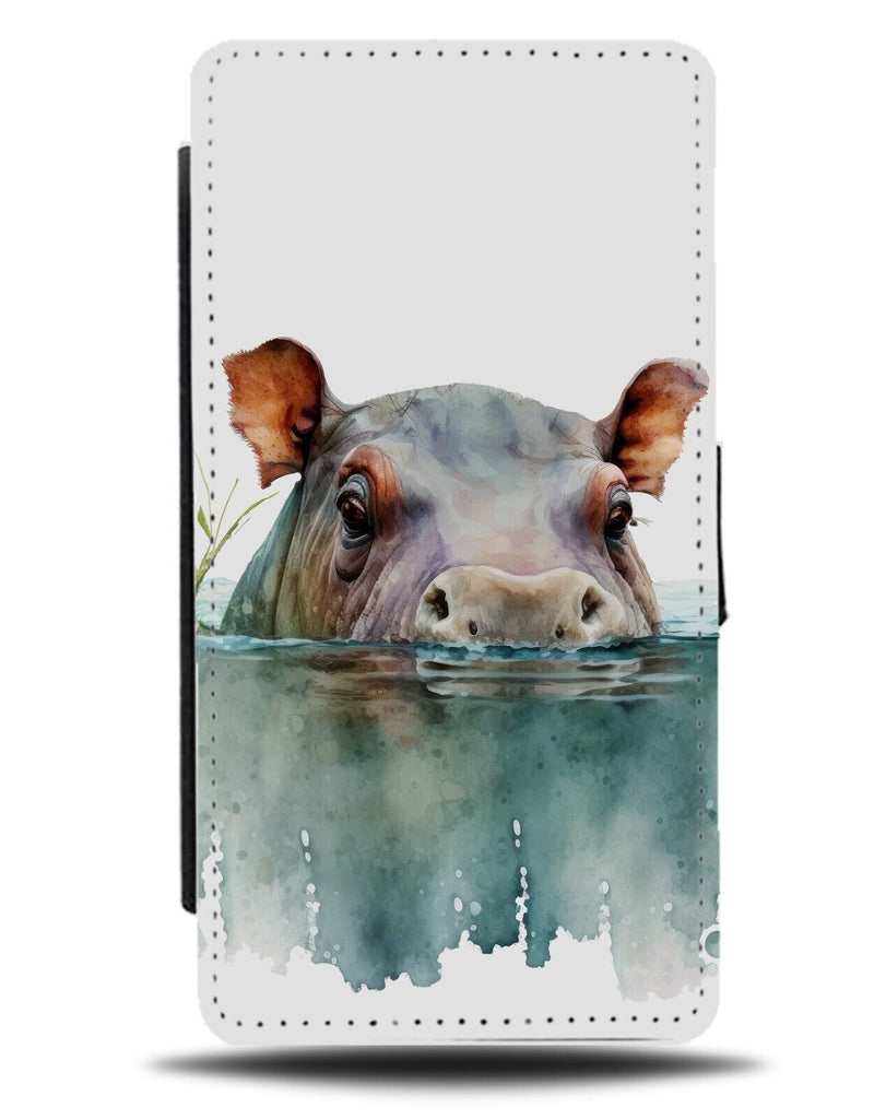 Swimming Hippo Flip Wallet Case Hippos Face Head Artistic Hippopotamus Bull DC38
