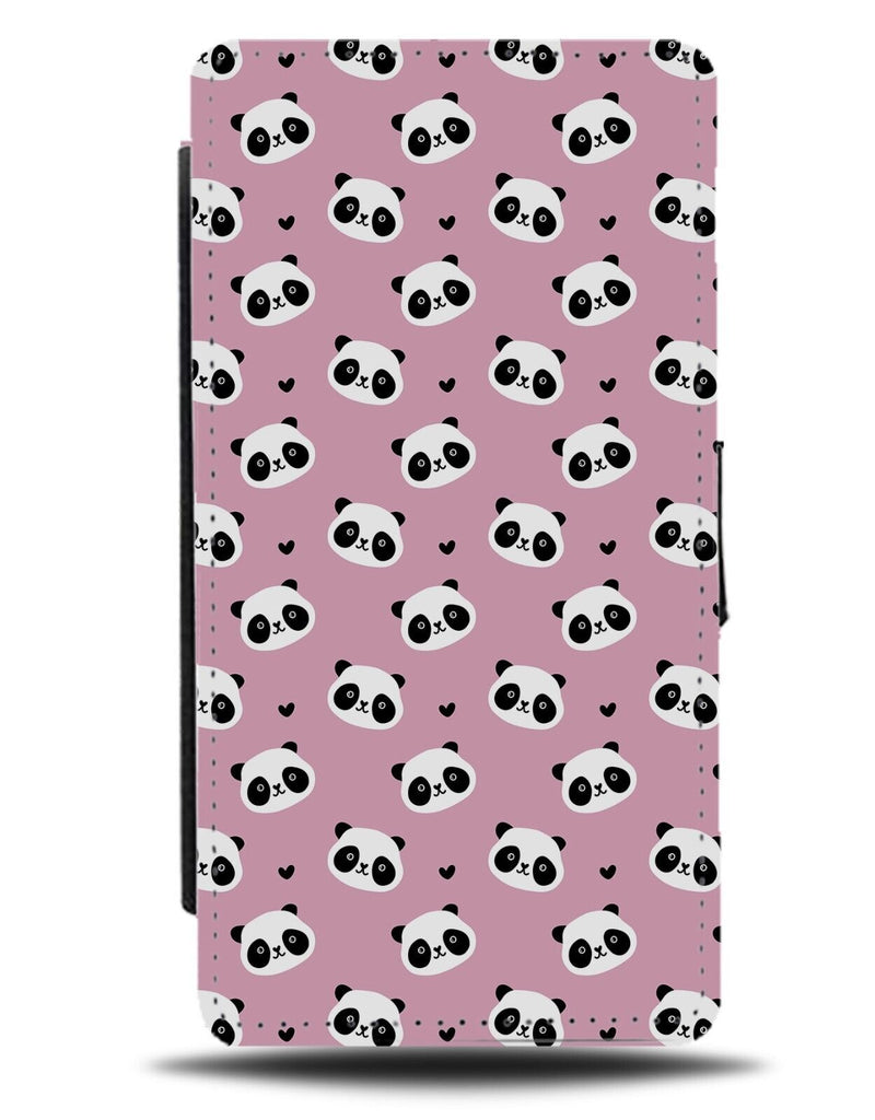 Panda Heads Flip Wallet Case Pattern Pandas Face Faces Head Shapes Bears AQ36