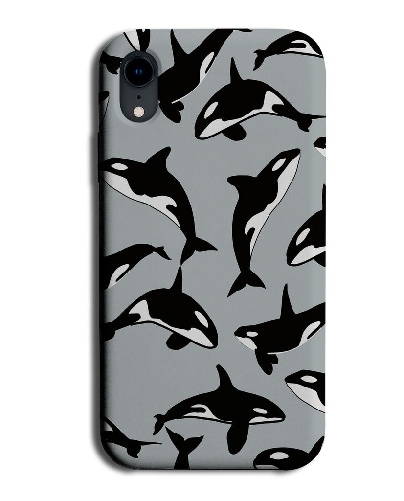 Grey Killer Whales Wallpaper Phone Case Cover Whale Orcas Cartoon Print AX62