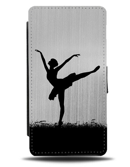 Ballet Silhouette Flip Cover Wallet Phone Case Ballerina Dancer Silver Grey i689