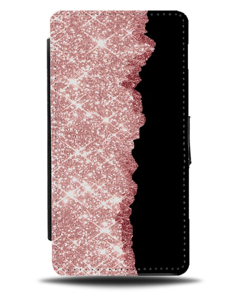 Printed Rose Gold Glitter On Black Flip Wallet Case Tear Rip Design Novelty CM38