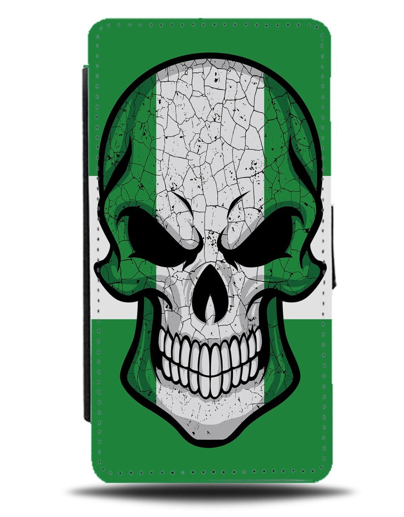 Novelty Nigerian Skeleton Head Flip Wallet Case Nigeria Flag Design Green DH59