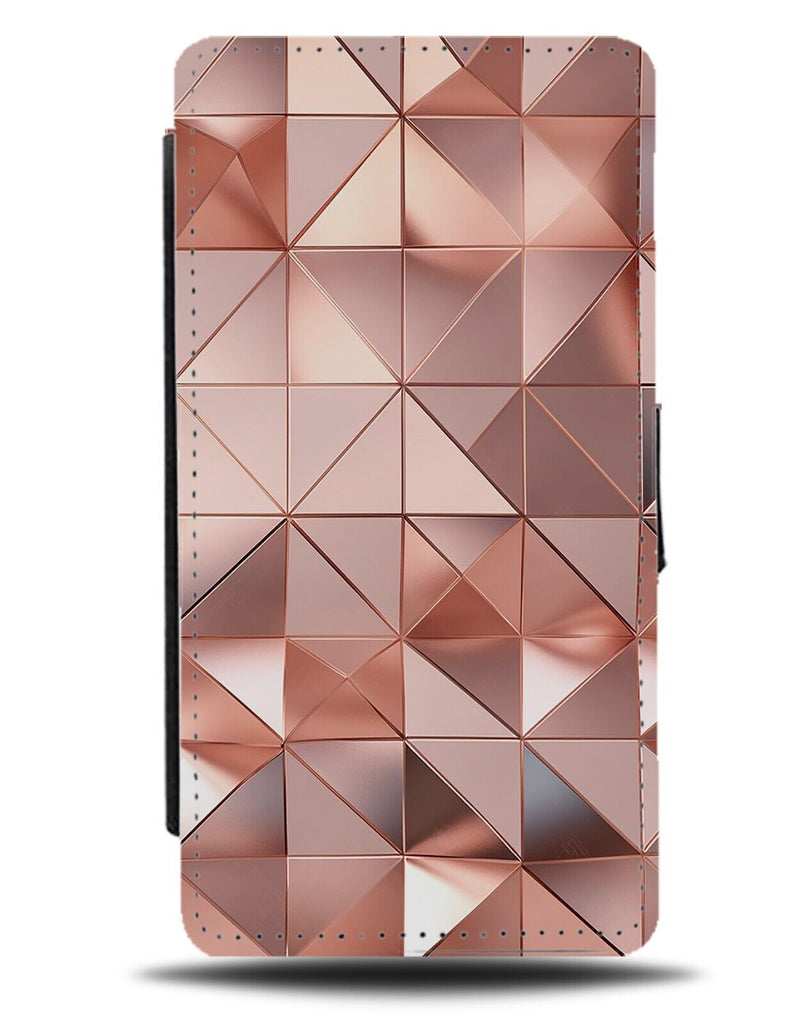 Rose Gold Coloured Geometrical Shapes Flip Wallet Case Colour Golden Design CE53