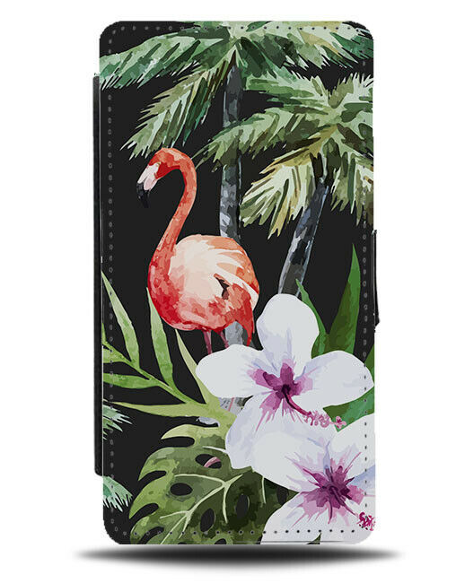Nighttime Flamingo Flip Wallet Case Night Sky Dark Orchid White Petals G981