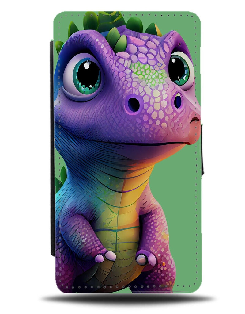 Purple Dinosaur Flip Wallet Case Animated Dinosaurs Violet Coloured Lilac AD25