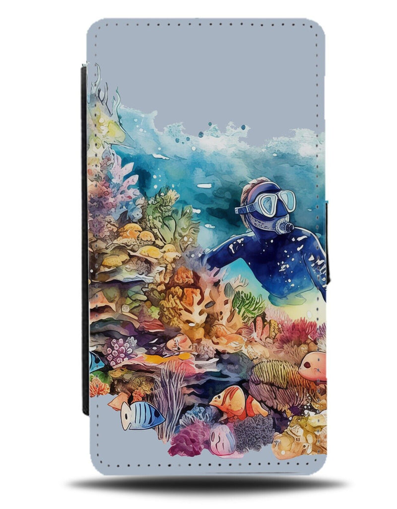 Underwater Swimming Scuba Man Flip Wallet Case Scuba Suit Mask Fish Art DC52
