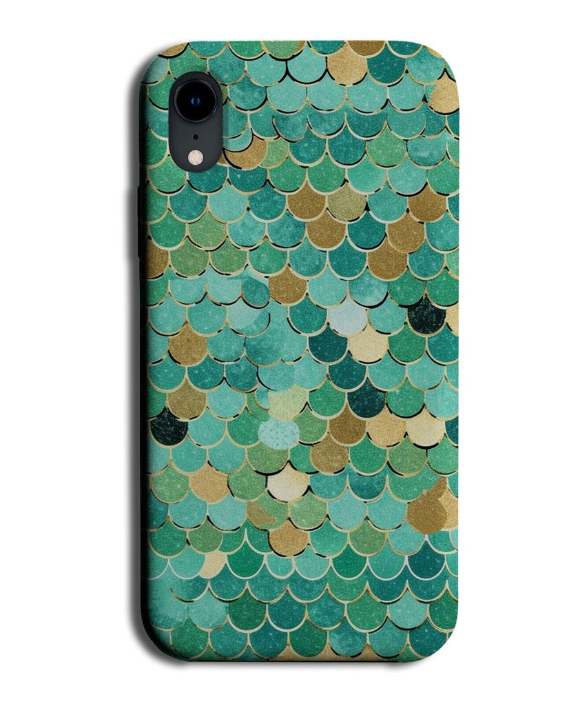 Turquoise Green and Gold Fish Scales Print Phone Case Cover Mermaid Tail CH35