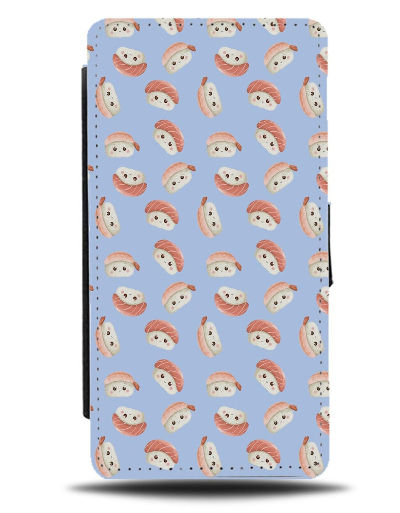 Sushi Roll Flip Wallet Case Sushis Funny Novelty Sashimi. Cartoon Blue Food DG09