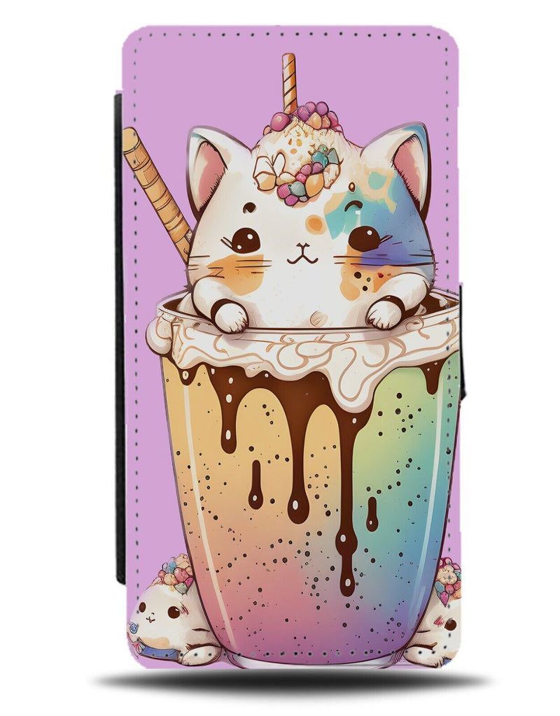 Funny Kitten In Milkshake Flip Wallet Case Cats Kittens Cup Cat Ice Cream AB12