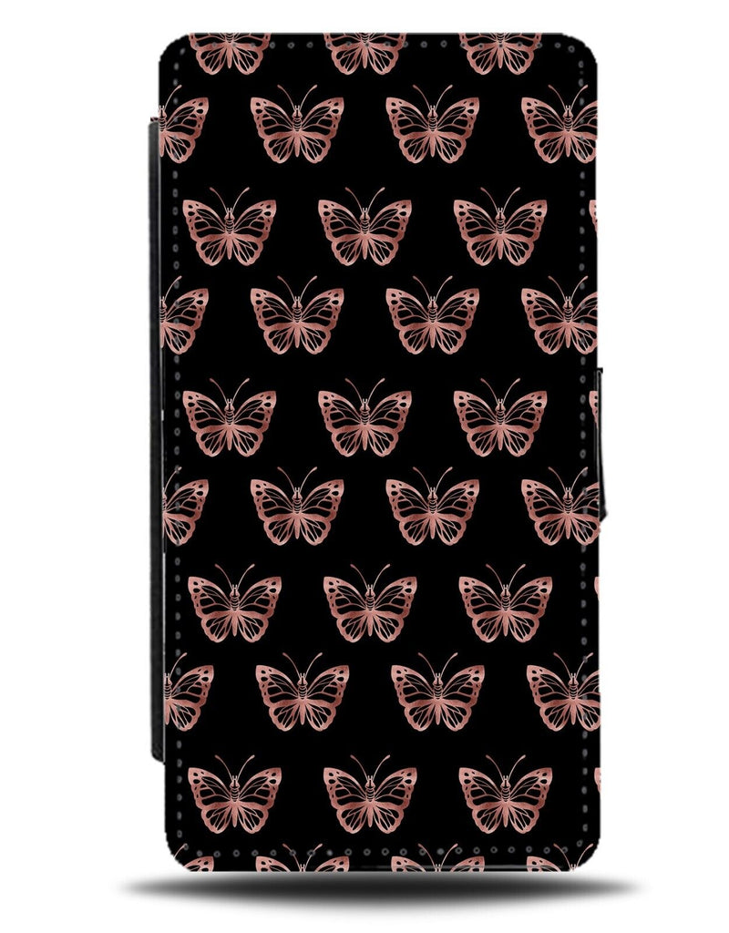 Rose Gold Butterflies Flip Wallet Case Butterfly Coloured Colour Black Girl BZ95