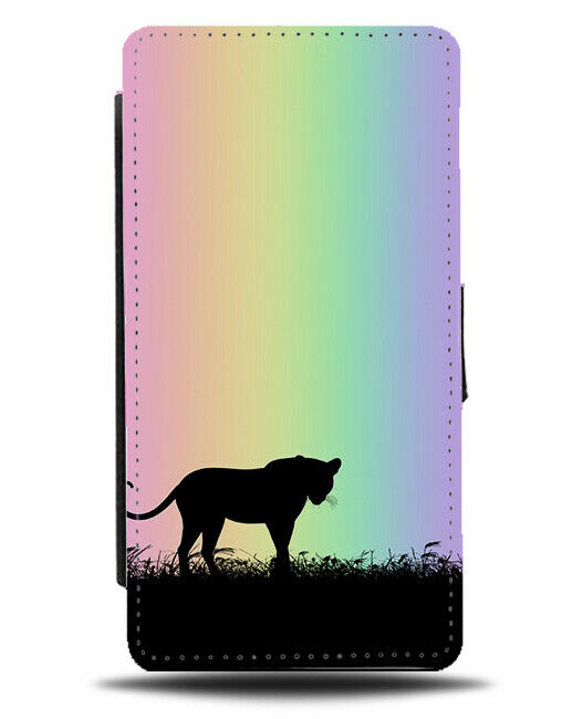 Leopard Silhouette Flip Cover Wallet Phone Case Leopards Rainbow Colourful I089