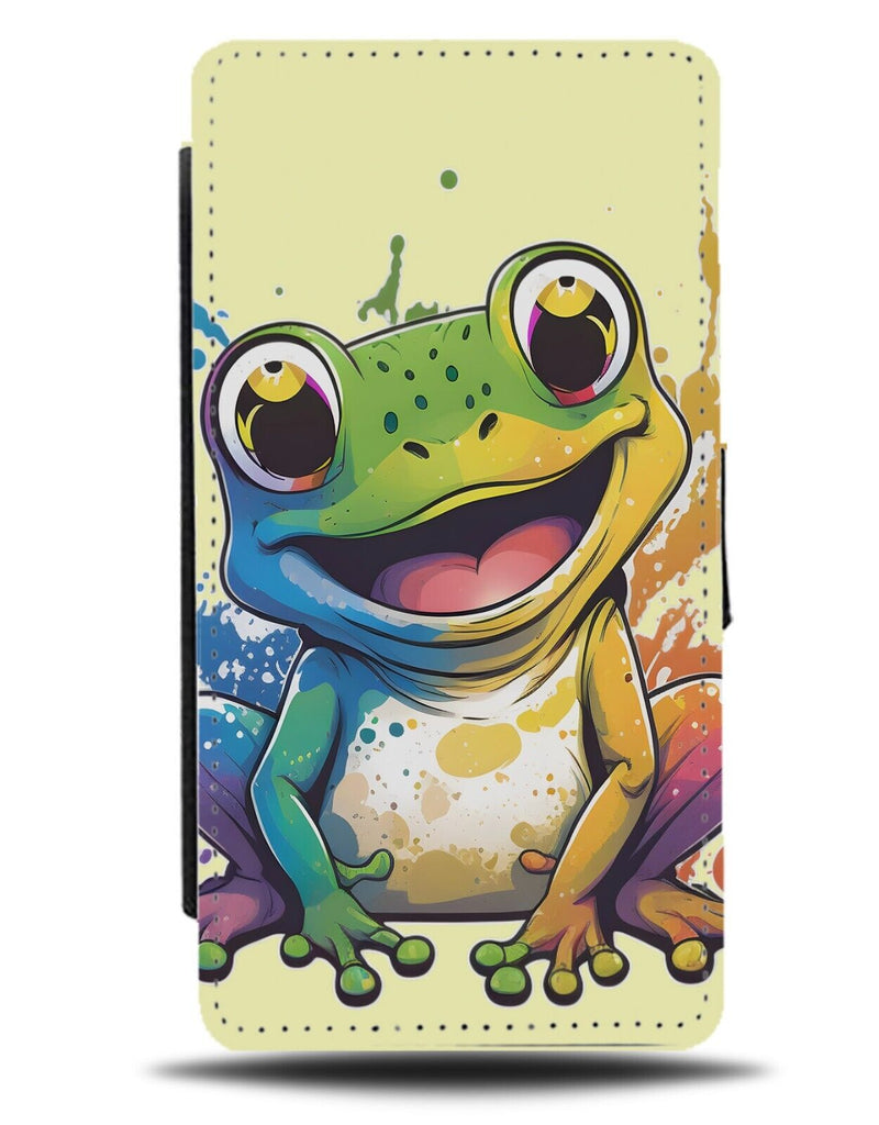 Pastel Yellow Happy Frog Flip Wallet Case Frogs Face Smiling Giggling Toad BD38
